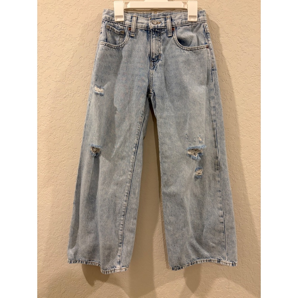 Old Navy Girls 10 High Rise Super Baggy Wide Leg Jeans Light Wash Distressed